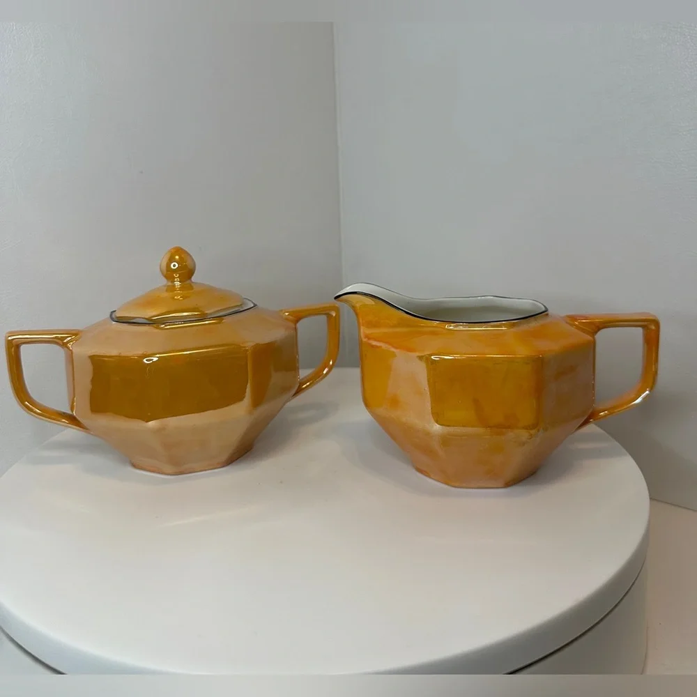 Vintage Orange/ Peach Lusterware Z. S & CO BAVARIA Cream Pitcher and Sugar Bowl
